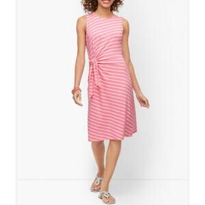 Talbots Women's Tie Detail Shift Dress Medium Sleeveless Stretch Pink Stripe